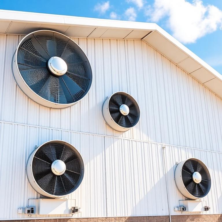 Industrial ventilation fans on the shed exterior